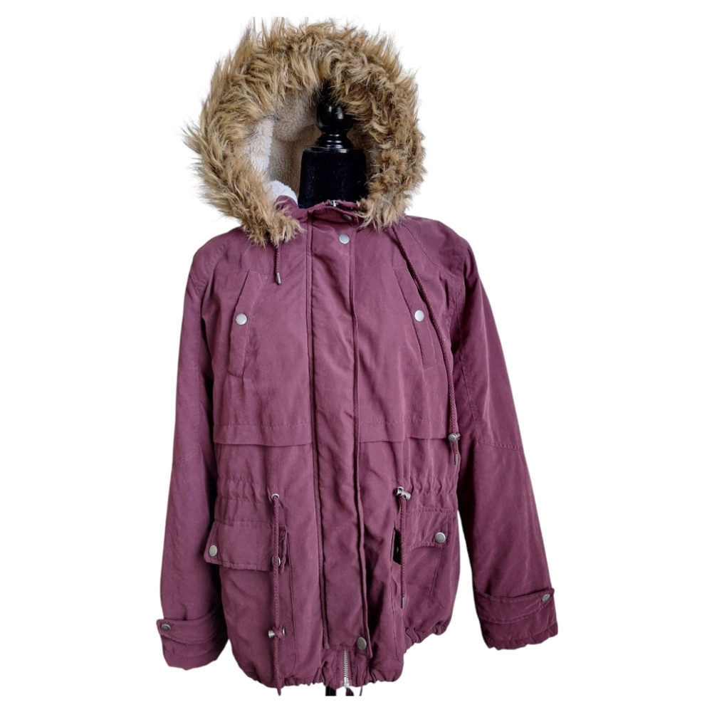 Urbanology Mauve Hooded Parka with Faux Fur Trim and Sherpa Lined - Size XL